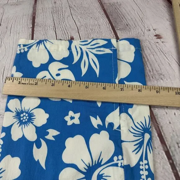 ASOS Design Pants Womens 8 Blue White Hawaiian Floral Hibiscus Straight Leg - Picture 7 of 11